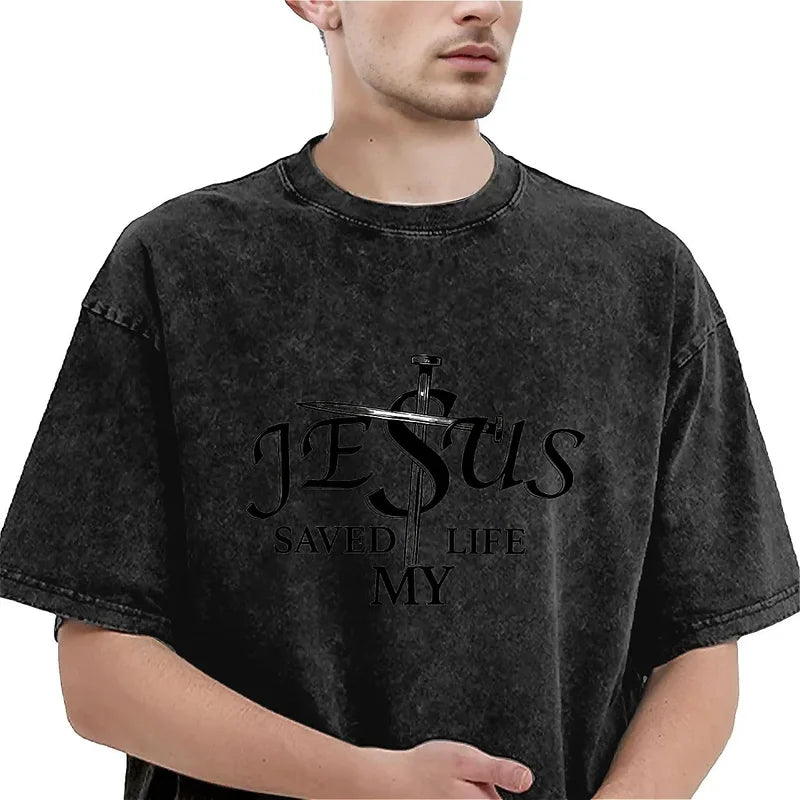 Jesus Christ Washed T-Shirt Men Women Christianity Y2K Classic Cotton