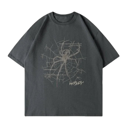 Women Spider Printing American Retro Short Sleeved T-shirt Men Summer