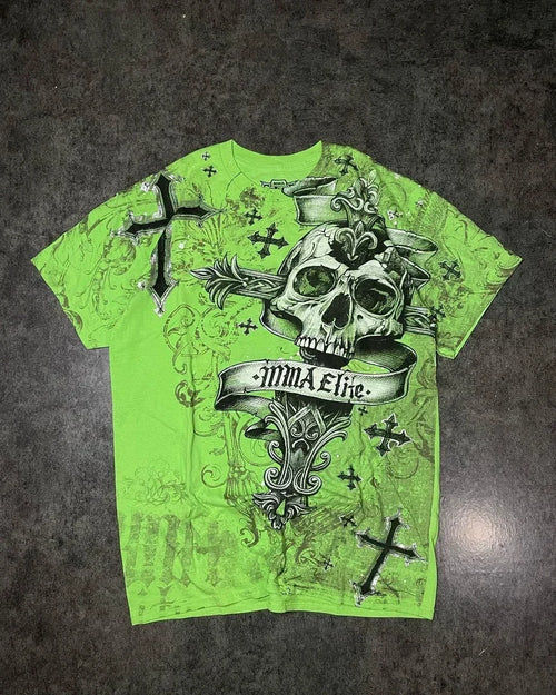 skull printed T shirts men and women american retro summer Y2K