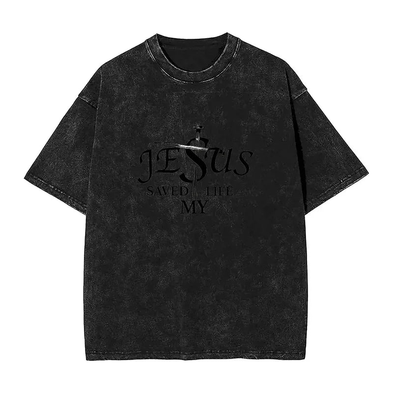 Jesus Christ Washed T-Shirt Men Women Christianity Y2K Classic Cotton