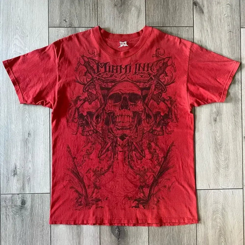 skull printed T shirts men and women american retro summer Y2K